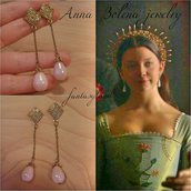 Orecchini anna bolena Tudors perla rosa pendenti rinascimento regalo vintage regina telefilm 