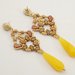 orecchini a perno tessitura di perline pendenti lunghi pietra dura giada gialla 