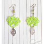 Orecchini rose fluo, giallo fluorescente con foglia argento