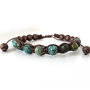 Bracciale uomo tibetano shamballa con perle in pietra Turchese africano verde e corda cotone in nodi macramè stile tibet mala,