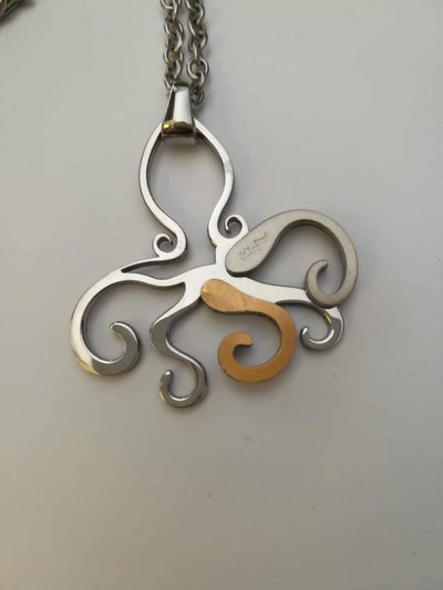 CATENINA IN ACCIAIO CON CIONDOLO IN ACCIAIO E ORO # PIOVRA # CATENINA IN ACCIAIO CON CIONDOLO IN ACCIAIO E ORO # PIOVRA #