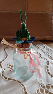 Barattolo porta spezie in vetro con tappo decorato in ceramica fredda