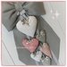 Fiocco nascita in puro lino grigio decorato con sei cuori sui toni bianco, rosa e grigio