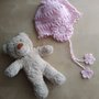 Cappellino neonata uncinetto, cuffia lana, berrettino con paraorecchie, rosa,regalo nascita,  