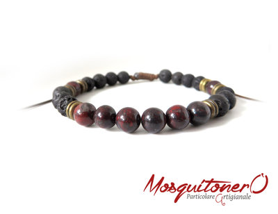 Bracciale uomo con perle pietra lavica smaltate bronzo e nero,Diaspro rosso e inserti in metallo,pietra vulcanica per energia equilibrio Bracciale uomo con perle pietra lavica smaltate bronzo e nero,Diaspro rosso e inserti in metallo,pietra vulcanica per energia equilibrio