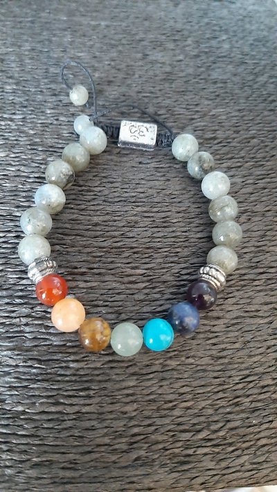 Bergerlin Bracciale 7 Chakra Autentico Con Distanziatori Oro – Pietre Naturali Certificate: Diaspro, Occhio Di Tigre, Citrino, Serpentino, Ametista, Regolabile, Unisex