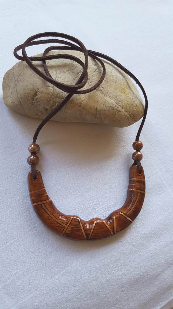 Collana Unisex In Pelle Tribale Con Perline Di Legno - Gioiello Etnico Vintage Fatto A Mano