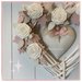 Cuore/fiocco nascita in viticcio decorato con roselline bianche, rametti bianchi,rosa e beige , due cuori con pizzo