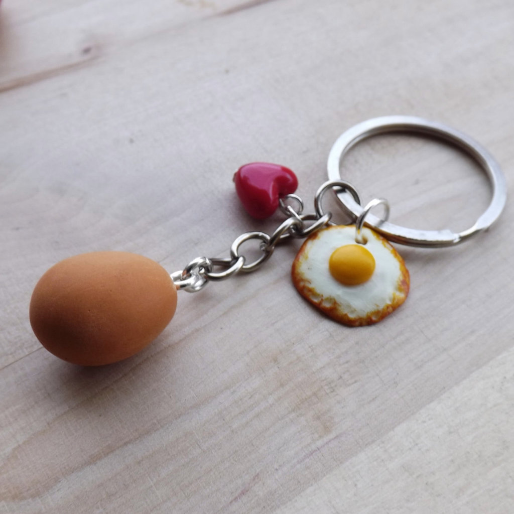 Portachiavi Uovo Fritto E Stoviglie - 2 Pezzi, Lega, Divertente, Per Regali E Decorazione - Foto 7
