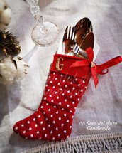 Mini calza Befana-segnappsto natalizio/porta posate. 