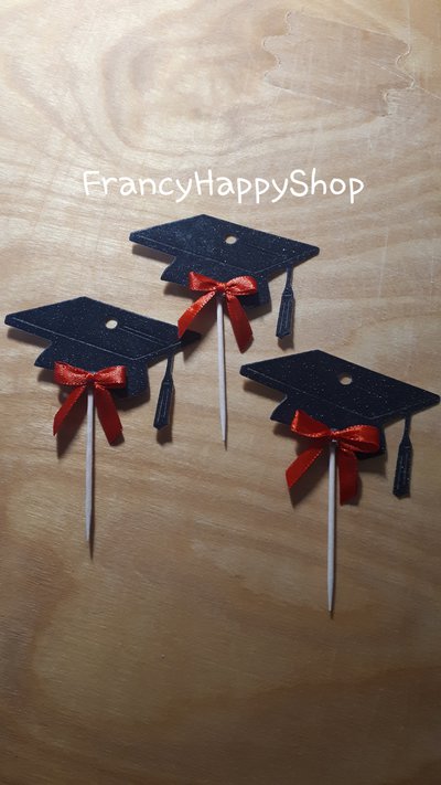 Cake Topper laurea auguri con tocco nero glitterato e rosso specchiato