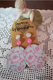 orecchini "cartamuri" ovali con perni strass e giada ed rosa 