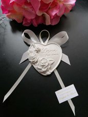 Segnaposto cuore con rose e scritta "love for ever" in gesso ceramico profumato 