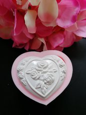 Stampo cuore con rose in gomma siliconica professionale