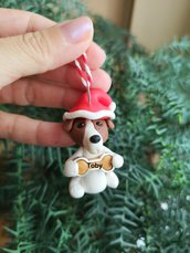 Decorazione natalizia personalizzata con cane jack russell terrier con il nome sull'osso, addobbi per albero di natale con cane jack russell