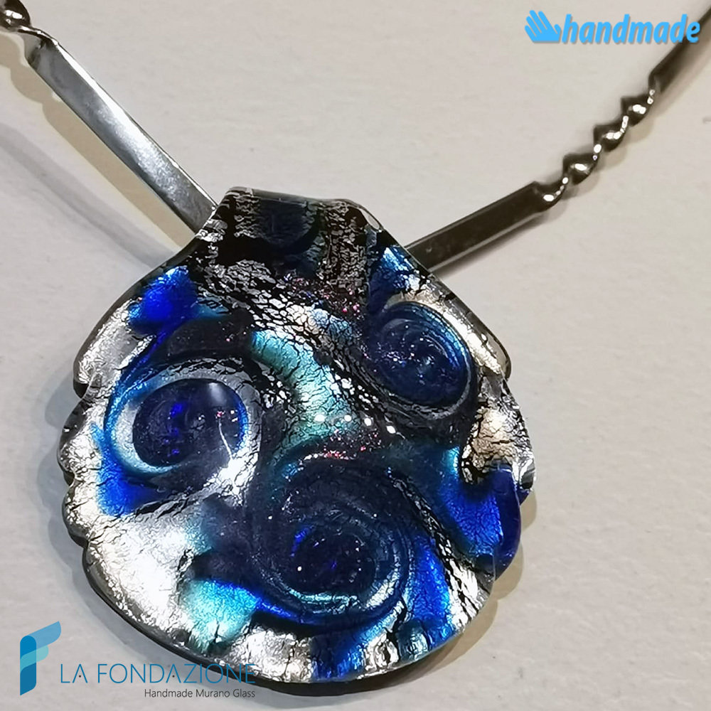 Collana Venetiaurum Con Pendente Delfino In Vetro Di Murano E Argento 925 – Made In Italy, Cordino In Cotone Nero