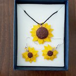 Set Gioielli Girasole Donna - Collana E Orecchini In Resina E Lega Con Pendenti