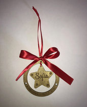 Pallina di Natale "Il mio primo Natale" con stellina pendente personalizzata con nome in legno - taglio laser