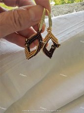 "Twisted Bronze Gold" orecchini oro e bronzo con monachella, folded peyote