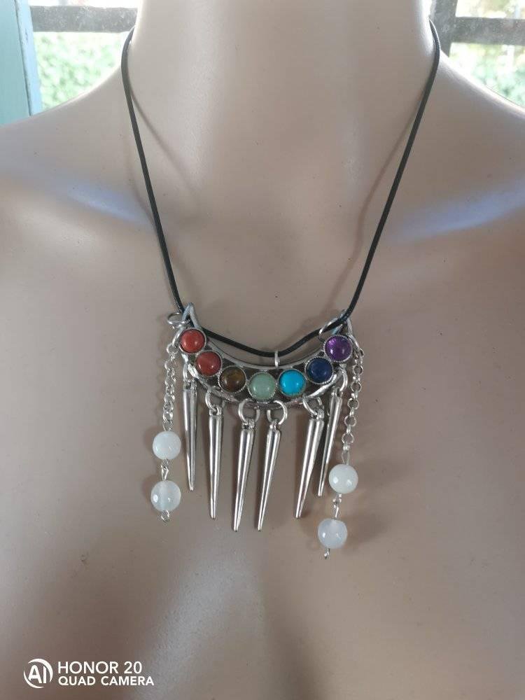 YFN Collana Chakra In Argento 925 - Ciondolo Sette Chakra Con Panno Lucidante - Regalo Yoga Donna