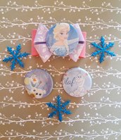 Set di 3 spille con fiocci Olaf ed Elsa -Frozen 