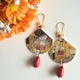 Klimt orecchini di carta pendenti con ciondolo a ventaglio e perla rossa a goccia