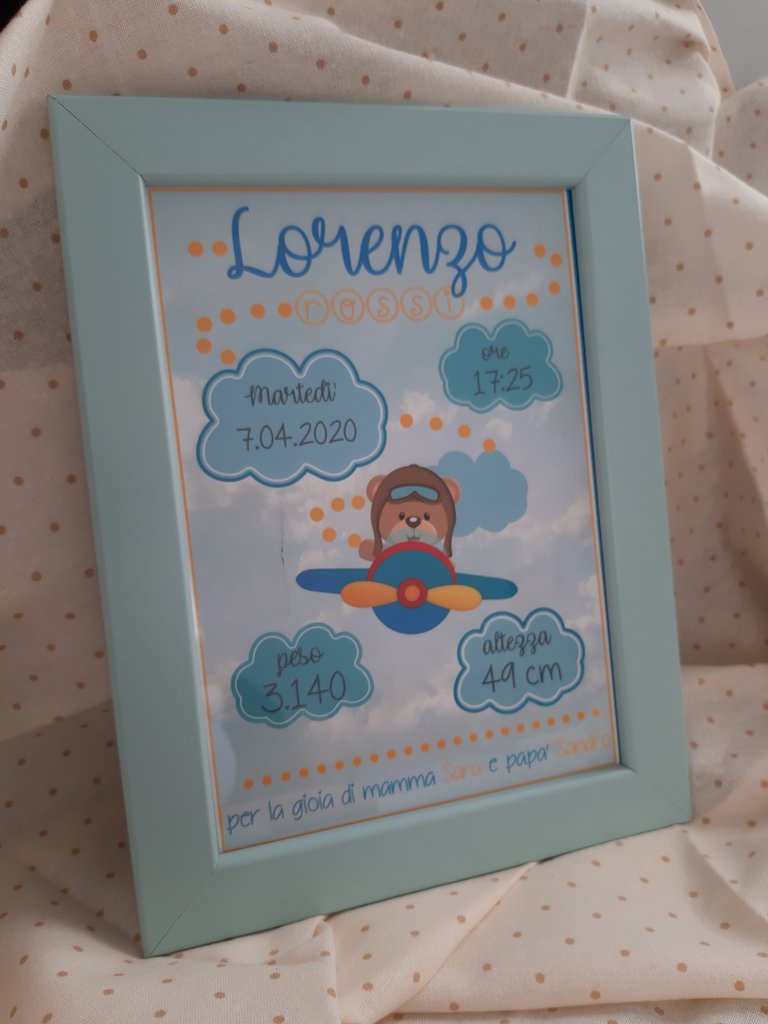 Quadretto Nascita Personalizzato In Tela - Regalo Per Neonato, Dati Custom, Cotone, 20 Mm Spessore - Foto 8