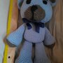 Orsetto azzurro amigurumi occhi naso e bocca ricamato h cm 30