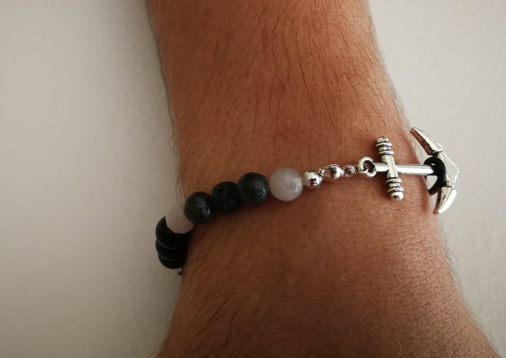 MENDOZZA Bracciale Uomo In Pelle Con Ancora, Acciaio Inox, Lunghezza 20 Cm