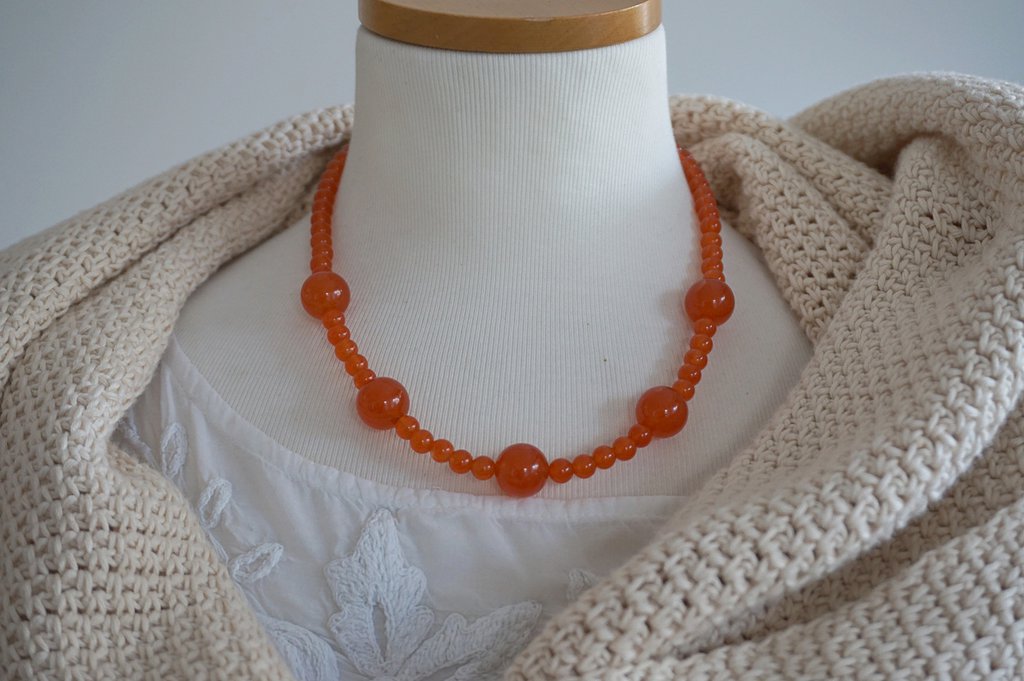 Collana In Giada Naturale Arancione 10mm - Perline Tonde Multicolore Lunghezza Regolabile 16-36"