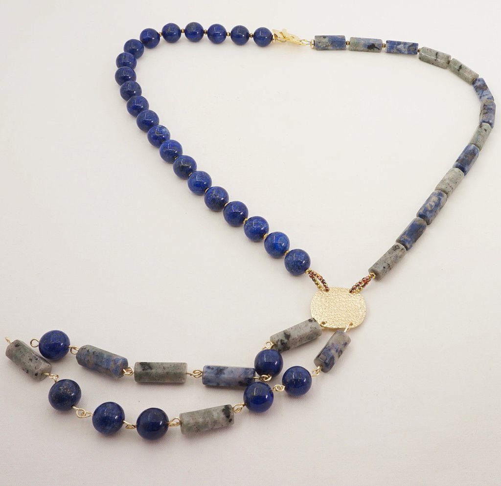 Collana Con Lapislazzuli Grado AA Sfere 16 Mm E Argento 925