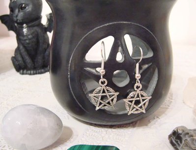 Orecchini Gotici Pentacolo In Argento 925 - Simbolo Pagano, Ganci Ipoallergenici, Regalo Wicca