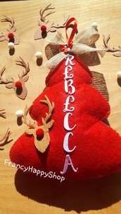 Alberello personalizzato con nome regalo natalizio e decorazione per la casa da appendere nascita nipoti bambini per neo mamme creazioni handmade feltro pannolenci rosso con renna,addobbi il mio primo natale