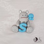 Cake topper ippopotamo grigio giungla bimbo animaletti lettere personalizzabile