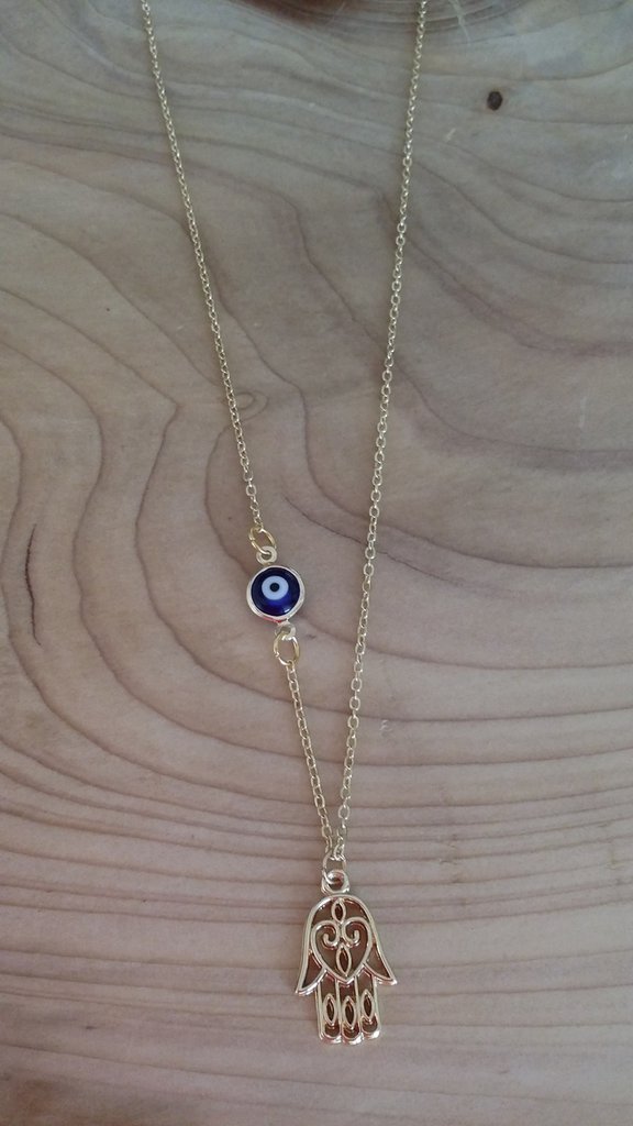 Ciondolo Occhio Turco Con Mano Di Fatima - Amuleto Protettivo Da Parete, 6x19 Cm