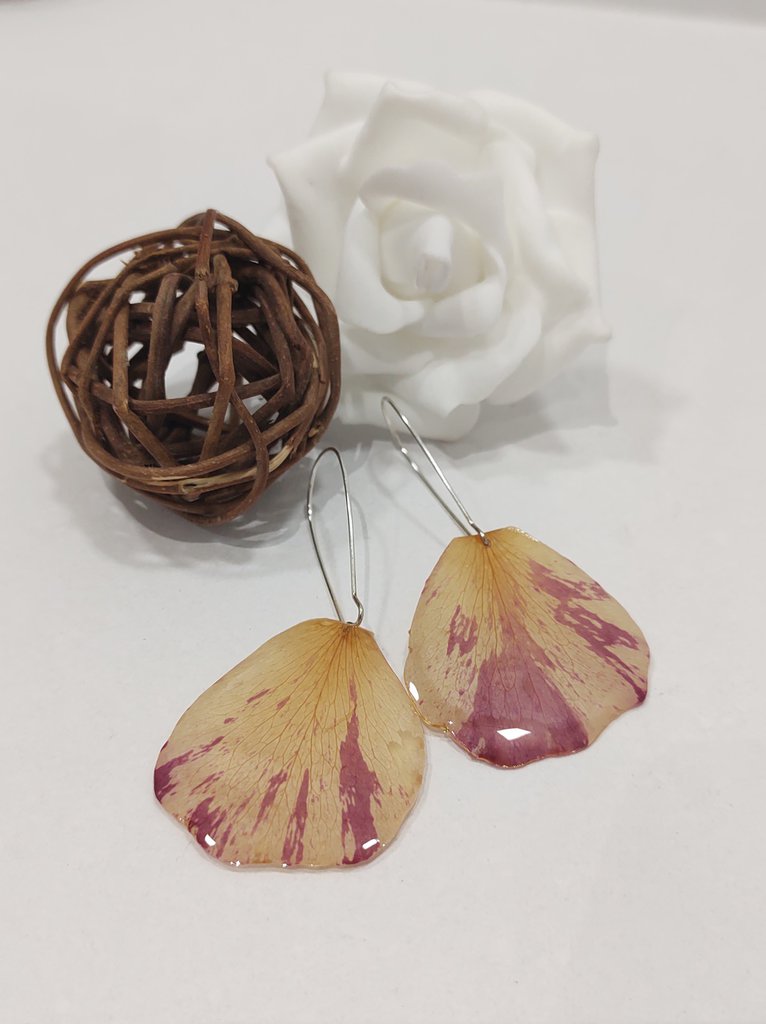 Orecchini Fiori Veri Petali Di Rosa Pendente Fiori Orecchini Fatti A Mano Ciondolo Resina Fatto A Mano