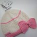 Berretto bimba in lana fiocco rosa e bianco 12-18 mesi