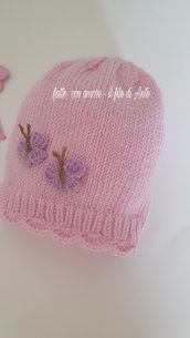 Cappello in lana merinos 100% bambina lavorato a mano