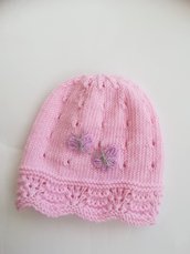 Cappello bambina  in lana merinos 100% lavorato a mano