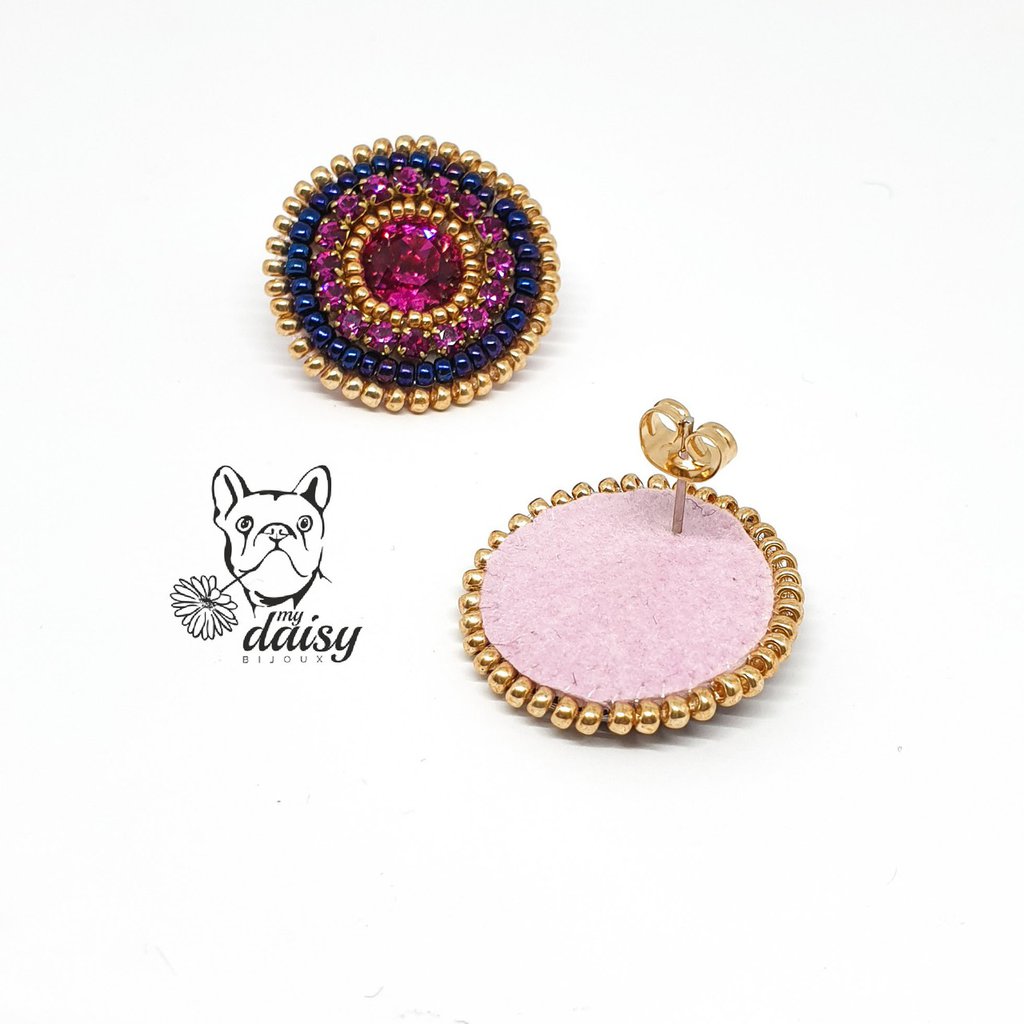 Orecchini A Cerchio Rotondi Donna In Pietra Naturale Quarzo Rosa E Occhio Di Tigre, Gioielli Semplici In Argento, Regalo Idea Festa