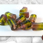 100 Perle vetro - rettangolo bicolore - 8x15 mm - Colore: Verde Acido -Viola