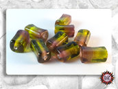 100 Perle vetro - rettangolo bicolore - 8x15 mm - Colore: Verde Acido -Viola