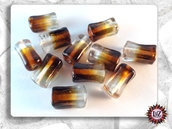 100 Perle vetro - rettangolo bicolore - 8x15 mm - Colore: Ambra Scuro - Trasparente