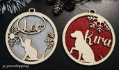 Palla di natale con nome in legno e glitter cane e gatto addobbi natalizi palline albero