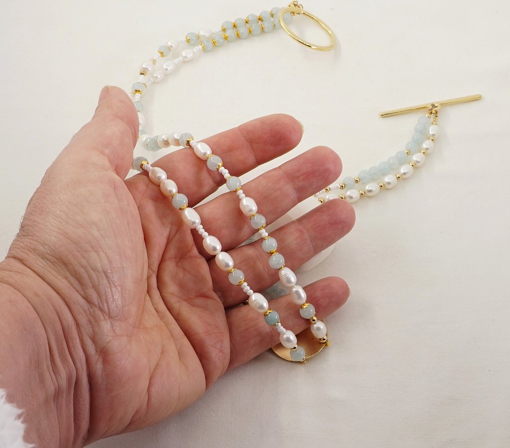 Collana Lunga Schiena In Perle Bianche – Pendente Madreperla – Elegante Per Matrimonio E Feste