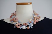 collana multifilo perle barocche e pietre dure calcedonio e opale, regalo importante handmade