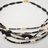 Collana Multifilo Avalaya Con Perle Di Vetro – Oro, Bianco E Trasparente – Lunga 64 Cm – Chiusura Bottone E Anello – Stile Matinée - 3