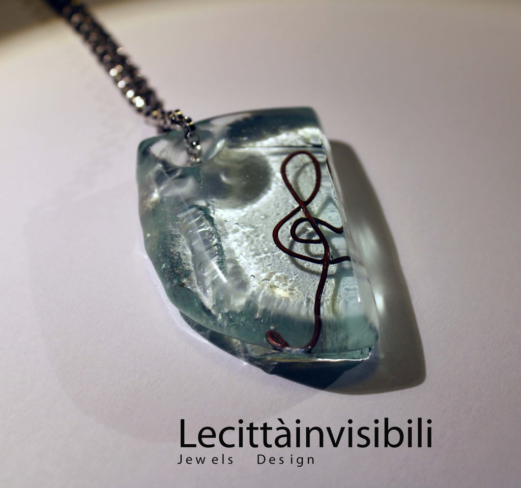 Collana Musicale Chiave Di Violino In Argento - Gioiello Per Lei, 44 Cm + 5 Cm