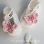 Scarpine bianche per neonata/bambina - farfalle rosa - fatte a mano - Battesimo