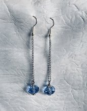 Orecchini con doppia catenella lunga e cristallo azzurro pendente